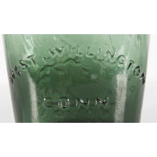 "LIBERTY" EAGLE FLASK IN BRIGHT BLUE GREEN, WILLINGTON GLASS WORKS, WILLINGTON, CONNECTICUT, 1860-1873