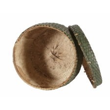 LIDDED & LINED SPLINT BASKET IN GREEN PAINT, LAST QUARTER 19TH CENTURY