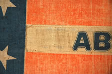 LINCOLN & JOHNSON CAMPAIGN PARADE FLAG, 1864, PICTURED IN "THREADS OF HISTORY"