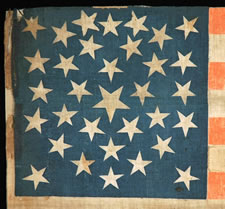 LINCOLN & JOHNSON CAMPAIGN PARADE FLAG, 1864, PICTURED IN "THREADS OF HISTORY"