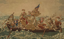 MAGNIFICENT NEEDLEWORK RENDERING OF EMANUEL GOTTLIEB LEUTZE'S PAINTING OF WASHINGTON CROSSING THE DELAWARE, IN ITS ORIGINAL FRAME WITH REVERSE-PAINTED AND GILDED GLASS, SIGNED AND DATED 1865