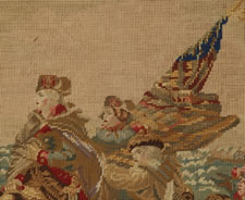 MAGNIFICENT NEEDLEWORK RENDERING OF EMANUEL GOTTLIEB LEUTZE'S PAINTING OF WASHINGTON CROSSING THE DELAWARE, IN ITS ORIGINAL FRAME WITH REVERSE-PAINTED AND GILDED GLASS, SIGNED AND DATED 1865