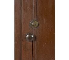 MAINE HANGING CUPBOARD WITH OXBLOOD RED PAINT AND EXCEPTIONAL SURFACE, CA 1830-50