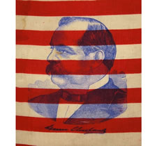 MATCHING PAIR OF PRINTED SILK PORTRAIT FLAGS FROM THE 1892 PRESIDENTIAL RACE OF GROVER CLEVELAND VS. BENJAMIN HARRISON