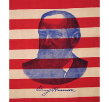 MATCHING PAIR OF PRINTED SILK PORTRAIT FLAGS FROM THE 1892 PRESIDENTIAL RACE OF GROVER CLEVELAND VS. BENJAMIN HARRISON