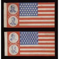 McKINLEY & ROOSEVELT VS. BRYAN & STEVENSON, A RARE AND HIGHLY DESIRABLE PAIR OF CA 1900 CAMPAIGN PARADE FLAGS