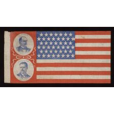 McKINLEY & ROOSEVELT VS. BRYAN & STEVENSON, A RARE AND HIGHLY DESIRABLE PAIR OF CA 1900 CAMPAIGN PARADE FLAGS