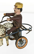 MECHANICAL TOY HORSE AND SULKY, HAND-CARVED, AMERICAN, 1870-90