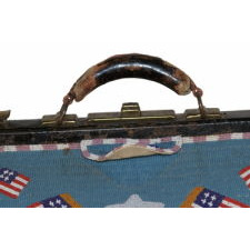 MONUMENTAL BEADED NATIVE AMERICAN DOCTOR'S BAG WITH FLAGS AND EAGLES, OF EXTRAORDINARY SIZE, BEADED ALL THE WAY AROUND AND ON THE UNDERSIDE, LOUISIANA ORIGIN