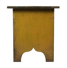 MUSTARD YELLOW WATER BENCH WITH GREAT COLOR, AND CRAQUELURE, AND SCALLOPED FEET, CA 1890