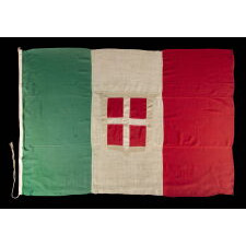 NATIONAL TRICOLOR FLAG OF ITALY WITH THE SHIELD AND CROSS DEVICE IN THE CENTER PALE, WWII ERA, ca 1940-1945