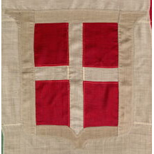 NATIONAL TRICOLOR FLAG OF ITALY WITH THE SHIELD AND CROSS DEVICE IN THE CENTER PALE, WWII ERA, ca 1940-1945