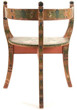 NORWEGIAN CORNER CHAIR WITH SALMON BACKGROUND & ELABORATE DECORATION, TREMENDOUSLY WELL-PRESERVED, 1840-70