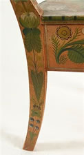 NORWEGIAN CORNER CHAIR WITH SALMON BACKGROUND & ELABORATE DECORATION, TREMENDOUSLY WELL-PRESERVED, 1840-70