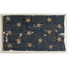 ONE OF THE EARLIEST FLAGS IN AMERICA:  AN AUTHENTIC 15-STAR U.S. NAVY JACK, HANDED DOWN THROUGH THE FAMILY OF U.S. NAVY CAPTAIN THOMAS BROWN