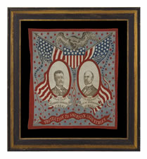 PAIR OF EXCEPTIONALLY GRAPHIC AND COLORFUL KERCHIEFS FROM THE 1904 PRESIDENTIAL CAMPAIGN OF THEODORE ROOSEVELT VS. ALAN PARKER