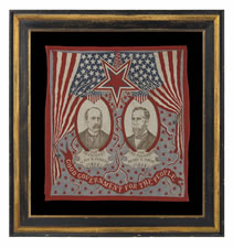 PAIR OF EXCEPTIONALLY GRAPHIC AND COLORFUL KERCHIEFS FROM THE 1904 PRESIDENTIAL CAMPAIGN OF THEODORE ROOSEVELT VS. ALAN PARKER