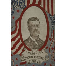 PAIR OF EXCEPTIONALLY GRAPHIC AND COLORFUL KERCHIEFS FROM THE 1904 PRESIDENTIAL CAMPAIGN OF THEODORE ROOSEVELT VS. ALAN PARKER