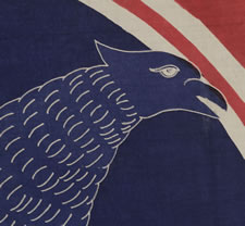 PATRIOTIC BANNER WITH AMERICAN EAGLE, WITH RICH COLORS AND STRONG GRAPHICS, POSSIBLY COMMISSIONED BY THE LOTOS CLUB OF NEW YORK TO CELEBRATE THE END OF WWI (U.S. INVOLVEMENT 1917-18):