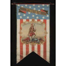 HAND-PAINTED PATRIOTIC BANNER w/ THE SEAL OF THE STATE OF VIRGINIA, PROBABLY MADE FOR THE 1868 DEMOCRAT NATIONAL CONVENTION AT TAMMANY HALL, NEW YORK CITY