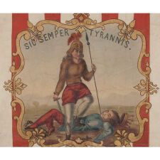 HAND-PAINTED PATRIOTIC BANNER w/ THE SEAL OF THE STATE OF VIRGINIA, PROBABLY MADE FOR THE 1868 DEMOCRAT NATIONAL CONVENTION AT TAMMANY HALL, NEW YORK CITY