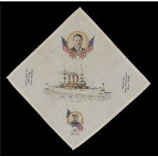 PATRIOTIC KERCHIEF MADE TO CELEBRATE THE ARRIVAL OF TEDDY ROOSEVELT'S GREAT WHITE FLEET IN SAN FRANCISCO IN 1908