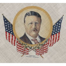 PATRIOTIC KERCHIEF MADE TO CELEBRATE THE ARRIVAL OF TEDDY ROOSEVELT'S GREAT WHITE FLEET IN SAN FRANCISCO IN 1908