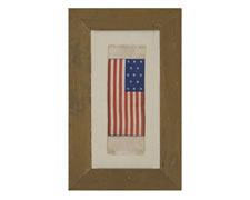 PATRIOTIC RIBBON WITH 13 STAR FLAG IN THE 3-2-3-2-3 PATTERN, 1865-1900