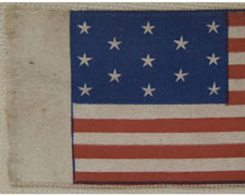 PATRIOTIC RIBBON WITH 13 STAR FLAG IN THE 3-2-3-2-3 PATTERN, 1865-1900