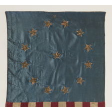 PATRIOTIC VERTICAL BANNER WITH 13 METALLIC BULLION STARS IN THE "3RD MARYLAND" PATTERN, MADE OF SATIN SILK, PROBABLY FOR THE 1876 CENTENNIAL OF AMERICAN INDEPENDENCE