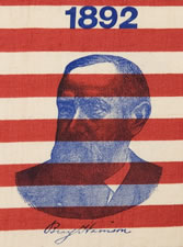 PORTRAIT STYLE CAMPAIGN PARADE FLAG FROM THE 1892 PRESIDENTIAL RUN OF REPUBLICAN CANDIDATE BENJAMIN HARRISON