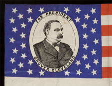 PORTRAIT STYLE PARADE FLAG, 1884 PRESIDENTIAL CAMPAIGN OF GROVER CLEVELAND