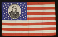 PORTRAIT STYLE PARADE FLAG, 1884 PRESIDENTIAL CAMPAIGN OF GROVER CLEVELAND