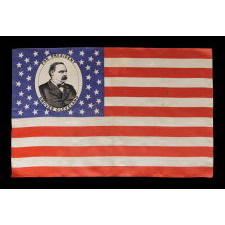 PORTRAIT STYLE PARADE FLAG FROM THE 1884 PRESIDENTIAL CAMPAIGN OF GROVER CLEVELAND, MADE BY CHENEY SILK, MANCHESTER, CT: