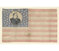 PORTRAIT STYLE PARADE FLAG FROM THE 1884 PRESIDENTIAL CAMPAIGN OF GROVER CLEVELAND, MADE BY CHENEY SILK, MANCHESTER, CT