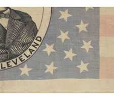 PORTRAIT STYLE PARADE FLAG FROM THE 1884 PRESIDENTIAL CAMPAIGN OF GROVER CLEVELAND, MADE BY CHENEY SILK, MANCHESTER, CT