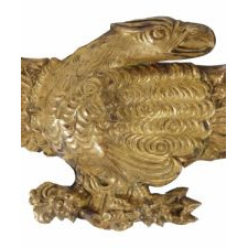 PRESSED BRASS EAGLE, AN EARLY PARADE FLAG HOLDER & BUNTING TIE-BACK, AN ESPECIALLY ATTRACTIVE EXAMPLE, ca 1870-1890's: