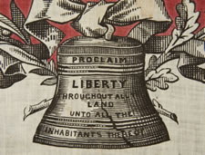 PRINTED COTTON KERCHIEF GLORIFYING THE DECLARATION OF INDEPENDENCE, WITH TEXT AND REPRODUCED SIGNATURES, MADE FOR THE 1876 CENTENNIAL INTERNATIONAL EXPOSITION