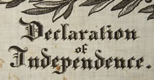 PRINTED COTTON KERCHIEF GLORIFYING THE DECLARATION OF INDEPENDENCE, WITH TEXT AND REPRODUCED SIGNATURES, MADE FOR THE 1876 CENTENNIAL INTERNATIONAL EXPOSITION