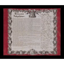 PRINTED COTTON KERCHIEF GLORIFYING THE DECLARATION OF INDEPENDENCE, WITH TEXT AND REPRODUCED SIGNATURES, MADE FOR THE 1876 CENTENNIAL INTERNATIONAL EXPOSITION