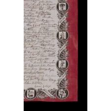 PRINTED COTTON KERCHIEF GLORIFYING THE DECLARATION OF INDEPENDENCE, WITH TEXT AND REPRODUCED SIGNATURES, MADE FOR THE 1876 CENTENNIAL INTERNATIONAL EXPOSITION