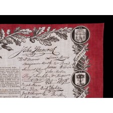 PRINTED COTTON KERCHIEF GLORIFYING THE DECLARATION OF INDEPENDENCE, WITH TEXT AND REPRODUCED SIGNATURES, MADE FOR THE 1876 CENTENNIAL INTERNATIONAL EXPOSITION