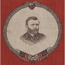 PRINTED COTTON KERCHIEF WITH A PORTRAIT OF ULYSSES S. GRANT IN MILITARY DRESS, ONE OF ONLY TWO KNOWN EXAMPLES, 1868 OR 1872