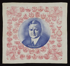 PRINTED COTTON KERCHIEF, MADE FOR THE PRESIDENTIAL CAMPAIGN OF HERBERT HOOVER IN 1932, A SCARCE AND ATTRACTIVE EXAMPLE