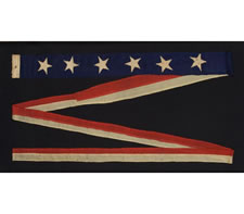 RARE, 6-STAR, U.S. NAVY COMMISSIONING PENNANT, ONE OF TWO KNOWN, ENTIRELY HAND-SEWN, 1876 ERA