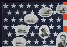 RARE AMERICAN PARADE FLAG WITH IMAGES OF TEDDY ROOSEVELT & HIS GREAT WHITE FLEET