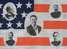 RARE AMERICAN PARADE FLAG WITH IMAGES OF TEDDY ROOSEVELT & HIS GREAT WHITE FLEET