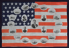 RARE AMERICAN PARADE FLAG WITH IMAGES OF TEDDY ROOSEVELT & HIS GREAT WHITE FLEET