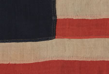 RARE ANTIQUE AMERICAN FLAG WITH 13 STARS IN THE 3rd MARYLAND PATTERN, MADE IN THE CIVIL WAR ERA, WITH THE SMALLEST HAND-APPLIQUED STARS THAT I HAVE EVER SEEN ON A WOOL EXAMPLE OF THE 19TH CENTURY