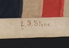 RARE ANTIQUE AMERICAN FLAG WITH 13 STARS IN THE 3rd MARYLAND PATTERN, MADE IN THE CIVIL WAR ERA, WITH THE SMALLEST HAND-APPLIQUED STARS THAT I HAVE EVER SEEN ON A WOOL EXAMPLE OF THE 19TH CENTURY